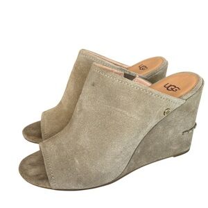 UGG Lively Khaki Suede Leather Sandals Wedge Womens Shoe Size 10 Style # 1019894